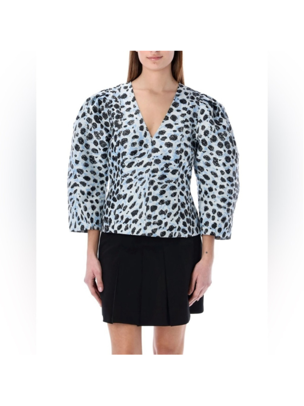 NWT Ganni Crispy Jacquard V-Neck Blouse